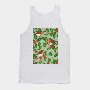 Three little paper cut robins on a holly bush Tank Top